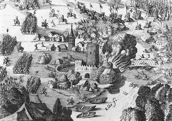 General view of the battle of Muhlberg, detail, 24th April 1547  (see also 217805, 217806) de German School