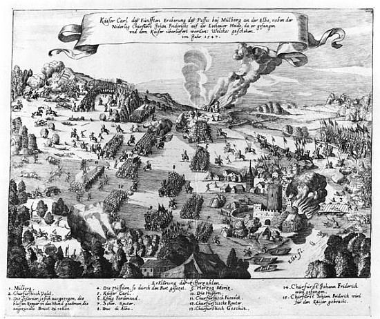General view of the battle of Muhlberg, 24th April 1547 de German School