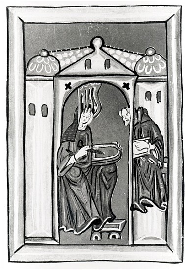 Hildegard of Bingen receiving the Light from Heaven, c.1151 de German School