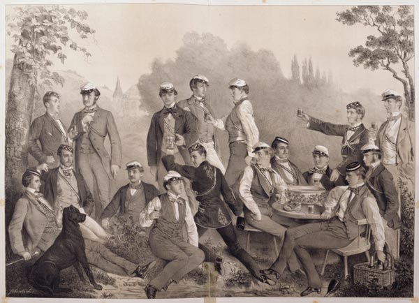 'Mensuren' or Student Members of the Duelling Society on a Outing (litho) de German School