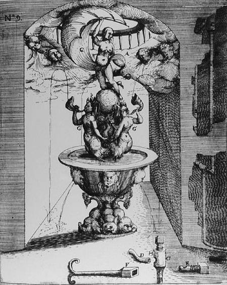 Ornamental fountain, from 'Architectura Curiosa Nova, by Georg Andreas Bockler (1617-85) de German School