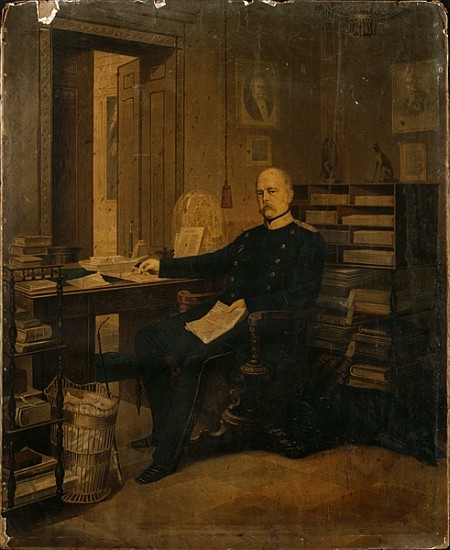 Otto von Bismarck in his Study (w/c on paper on board) de German School