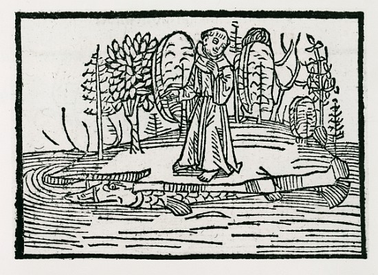 St. Brendan on the fish island, illustration from ''The Voyage of St. Brendan'' de German School