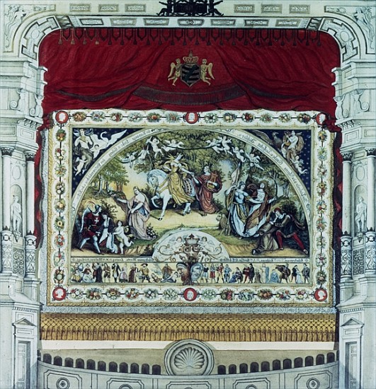 Stage and decorative curtain of the Dresden theatre de German School