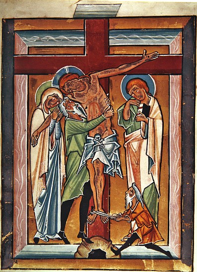 The Descent from the Cross, c.1230 (tempera & gold leaf on vellum) de German School