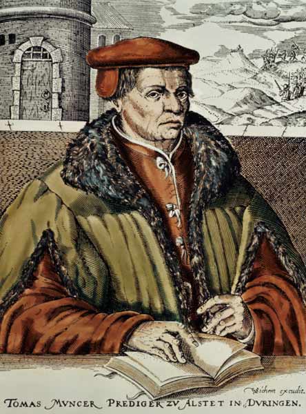 Thomas Muntzer, c.1600 (hand coloured woodcut) de German School