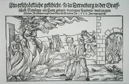 Three Witches Burned Alive, pamphlet illustration de German School