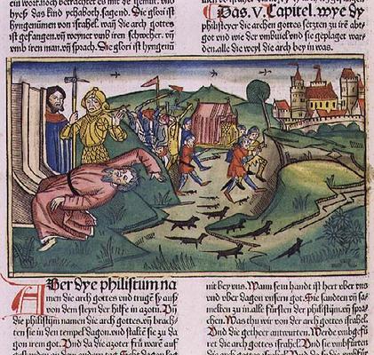 I Samuel 5:1-11 The Philistines seize the Ark and are struck by the plague (coloured woodcut) de German School, (15th century)
