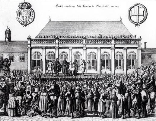 Execution of Charles I (1600-49) at Whitehall, January 30th 1649 (engraving) (b&w photo) de German School, (17th century)