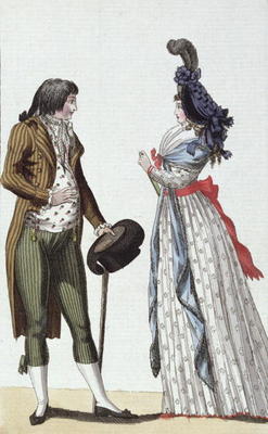 Fashionable couple of the Directoire period (1795-99) (colour engraving) de German School, (18th century)