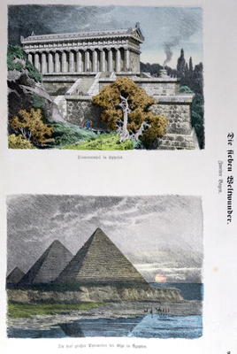 Temple of Diana at Ephesus and the Pyramids of Giza, from a series of the 'Seven Wonders of the Worl de German School, (19th century)