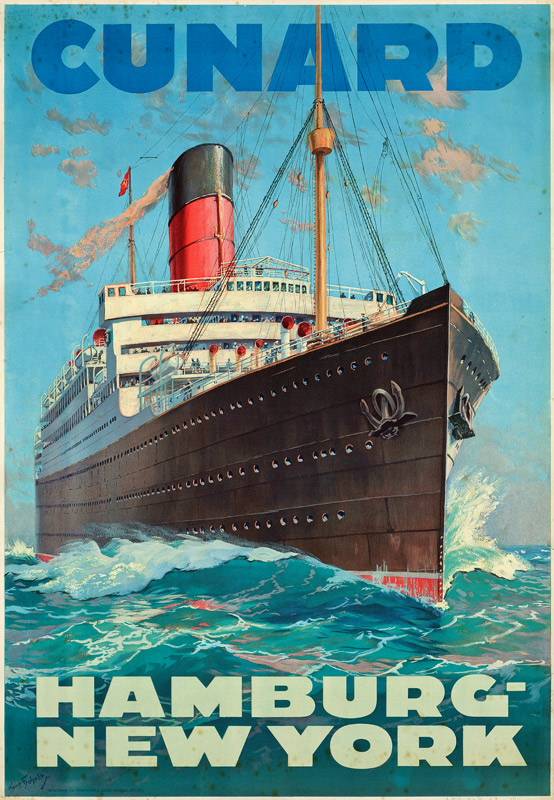 Poster advertising travel between Hamburg and New York with the shipping company Cunard de German School, (20th century)