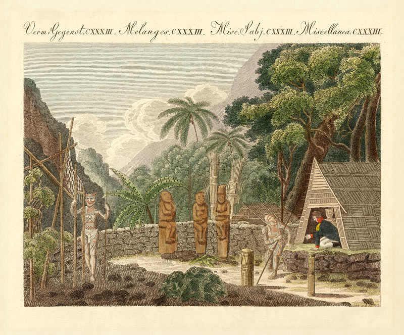 The Morai or the sepulture-plaza on the Island of Nukahiwah in the South Seas de German School, (19th century)