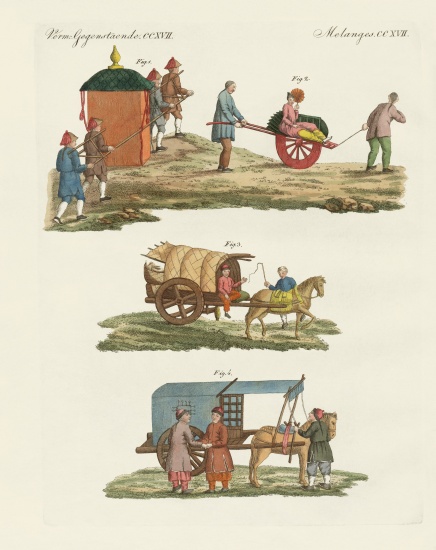 Cart and way of travelling in China de German School, (19th century)