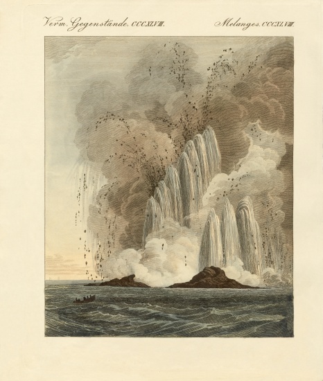 The new volcanic island on the Mediterranean Sea de German School, (19th century)