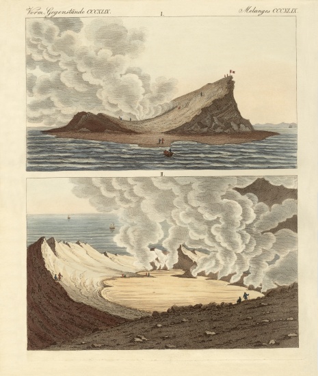 The new volcanic island on the Mediterranean Sea, two months later de German School, (19th century)