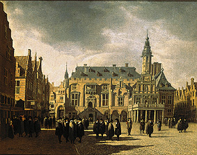 The market place and the city hall of Haarlem. de Gerrit Adriaensz Berckheyde