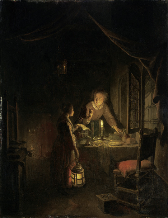 Woman Tidying the Supper Table de Gerrit Dou