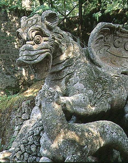 Dragon attacking lion, detail, sculpture from the Parco dei Mostri (Monster Park) gardens laid out b de Giacomo Barozzi  da Vignola