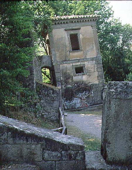The Leaning House, from the Parco dei Mostri (Monster Park) gardens laid out between 1550-63 by the de Giacomo Barozzi  da Vignola