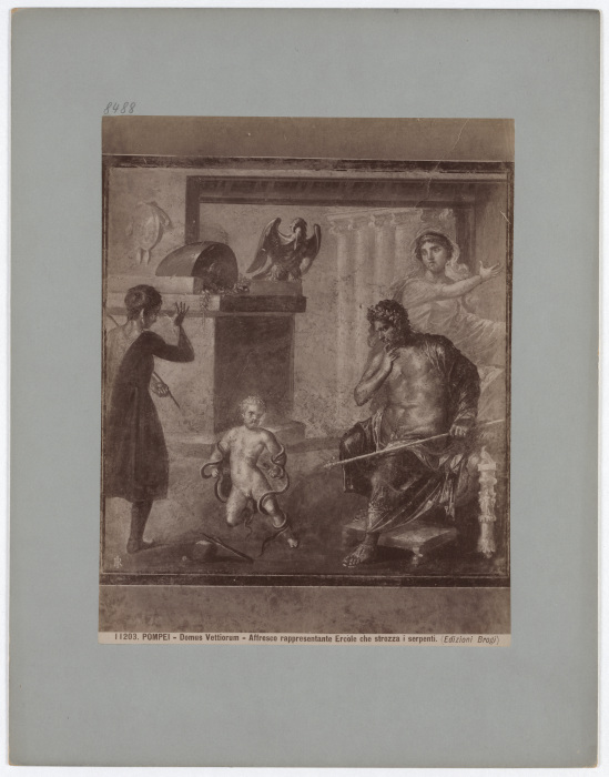 Pompeii: Domus Vettiorum, Fresco representing Hercules choking snakes, No. 11203 de Giacomo Brogi