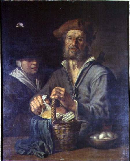 An Old Peasant and a Maid at a Table de Giacomo Francesco Cipper