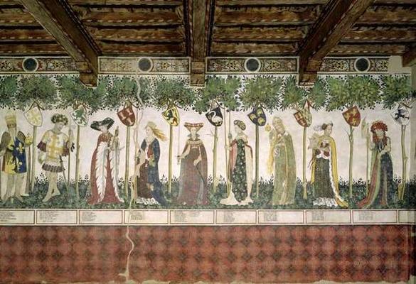 The Nine Worthies and the Nine Worthy Women, detail of Charlemagne, Godfrey de Bouillon, Delphine, I de Giacomo Jaquerio