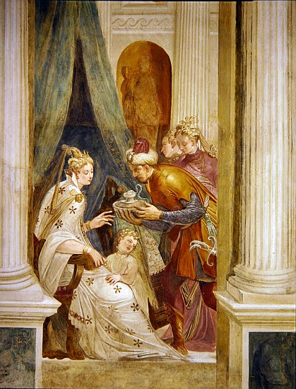 Right hand wall depicting Sophonisba with her child receiving the next pot of poison de Giambattista Zelotti