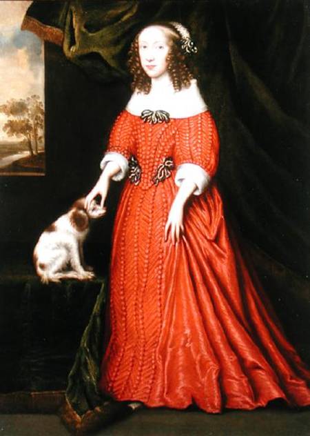 Portrait of a Young Lady in a Red Dress with a pet Spaniel de Gilbert Jackson