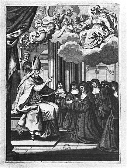 St. Francois de Salles (1567-1622) Giving the Rule of the Visitation to St. Jeanne de Chantal (1572- de Gilles Rousselet