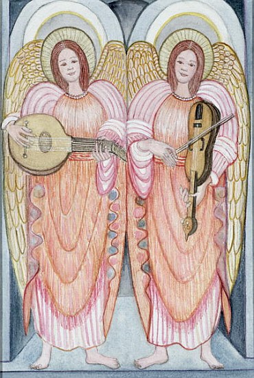 Two angels playing instruments, 1995 (w/c)  de  Gillian  Lawson