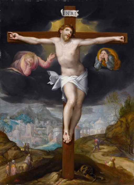 Christ on the Cross between two angels de Gillis Mostaert