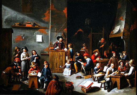The Interior of a School Room (oil on canvas) de Gillis van Tilborgh
