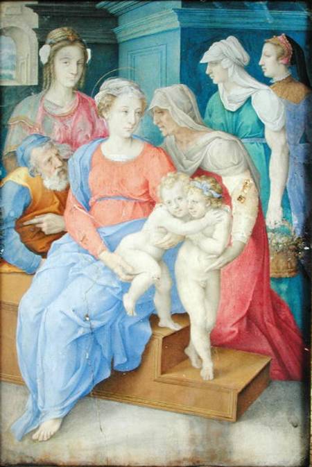 The Holy Family with St. Elizabeth, St. John the Baptist and Three Noblewomen de Giorgio Giulio Clovio
