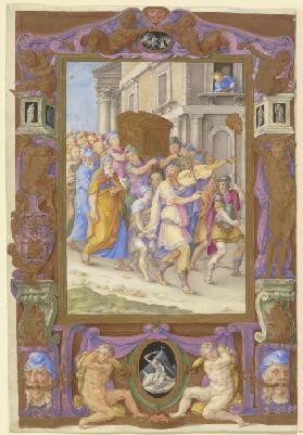 King David Dancing before the Ark of the Covenant, in a Decorative Frame