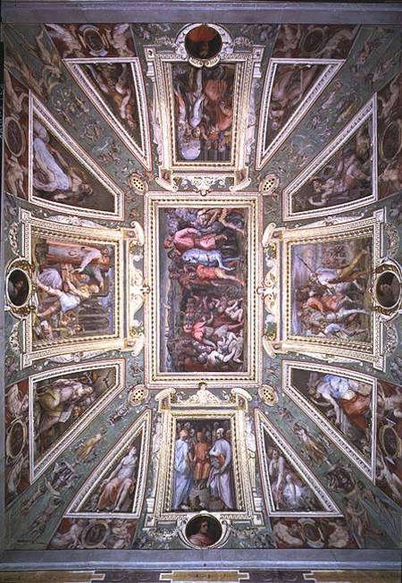 The ceiling of the Sala di Cosimo Il Vecchio showing Cosimo de' Medici (1389-1464) returning from ex de Giorgio Vasari