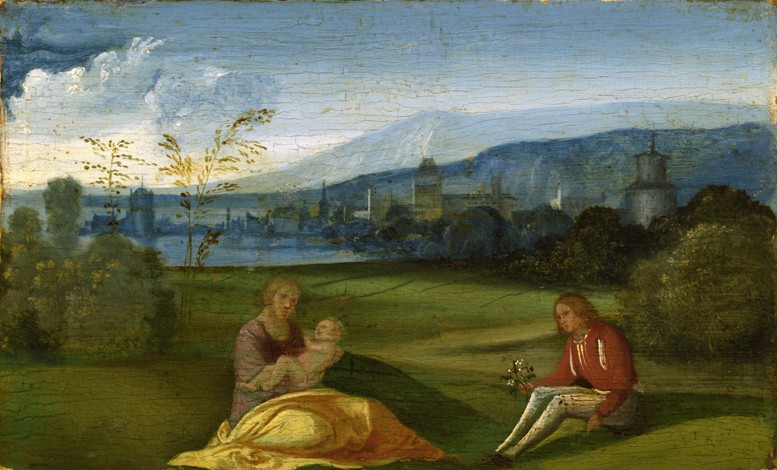 Idyllic pastoral landscape de Giorgione