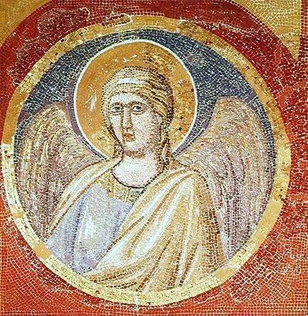 Detail of an angel from the Navicella, the Ship of the Church de Giotto (di Bondone)