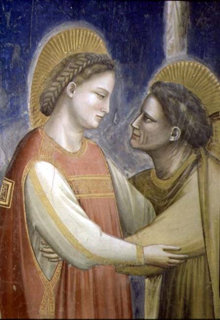The Visitation, detail of the Virgin embracing St. Elizabeth de Giotto (di Bondone)