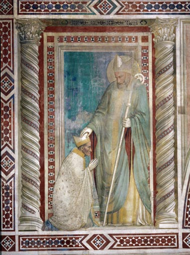 Der hl. Rufinus setzt dem Bischof Teobaldo Pontano die Mitra auf das Haupt de Giotto (Schule)