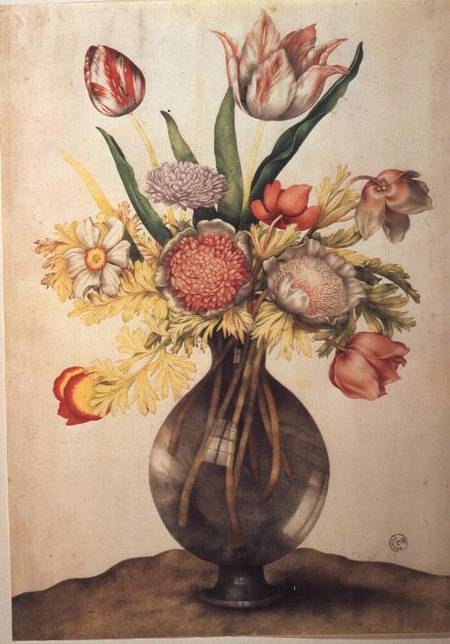 Crystal Vase of Flowers (w/c on parchment) de Giovanna Garzoni