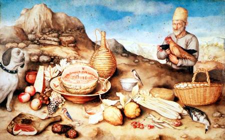 Still Life with Peasant and Hens de Giovanna Garzoni