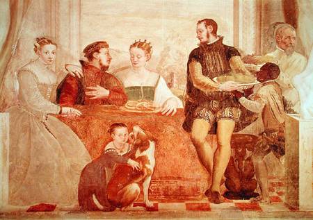 The Banquet, detail of figures at table de Giovanni Antonio Fasolo