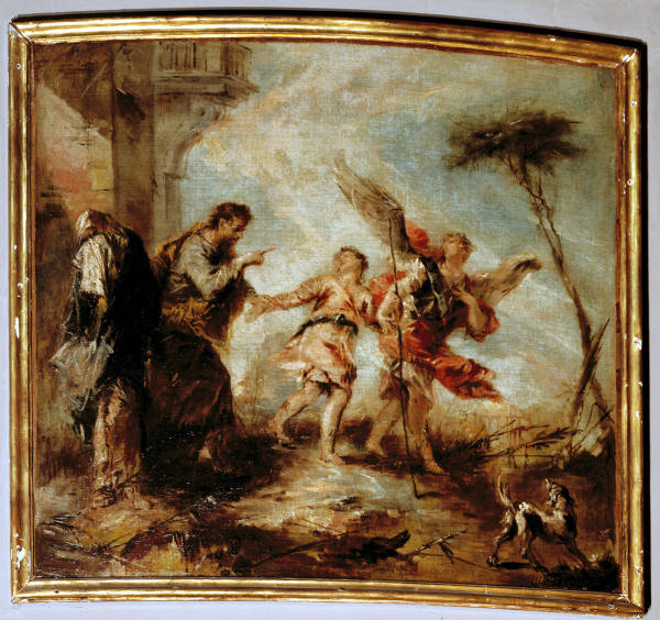 Guardi, Giovanni Antonio 1698-1760. ''The departure of the young Tobias'', c.1750/53. Oil on canvas, de Giovanni Antonio Guardi
