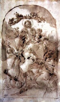 Virgin and Child with St. Dominic, St. Theresa and St. Coribian, c.1745 (brown wash over red chalk) de Giovanni Antonio Guardi