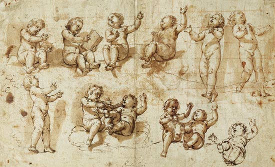 Studies of Putti (pen, ink, wash and chalk) - Detail de Giovanni Baglione
