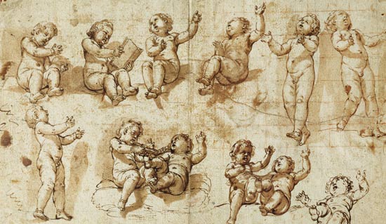 Studies of Putti (pen, ink, wash and chalk) - Detail de Giovanni Baglione