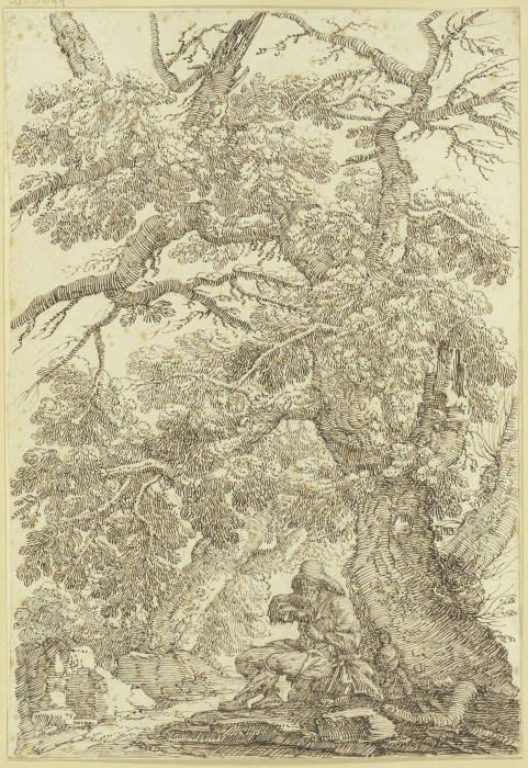 Unter Bäumen sitzt ein Bettler de Giovanni Battista Albani
