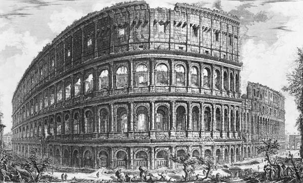 View of the Flavian Amphitheatre, known as the Colosseum from ''Vedute'', first published by  in 175 de Giovanni Battista Piranesi