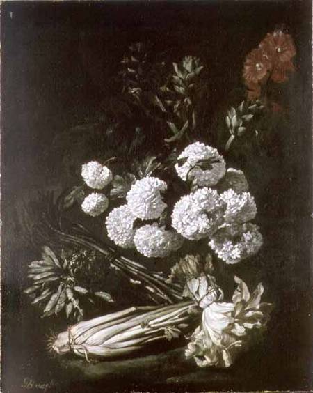 Still Life of Flowers and Vegetables de Giovanni-Battista Ruoppolo or Ruopolo